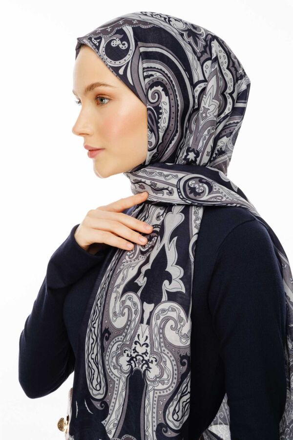 Retro Desen Şal / Lacivert