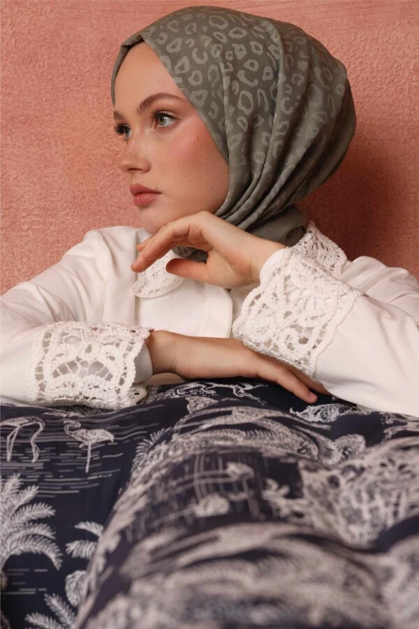 Leopar Desen Şal / Küf Yeşili