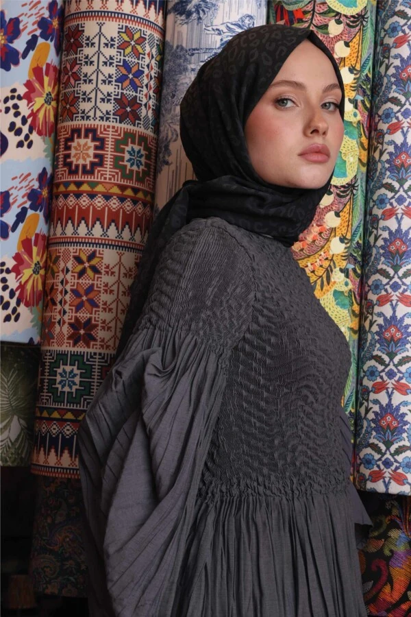 Leopar Desen Şal / Antrasit