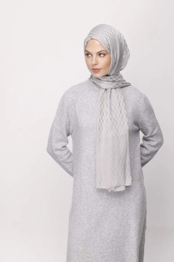 GÜMÜŞ GRİ QOZA DESEN İPEKSİ JAKAR ŞAL