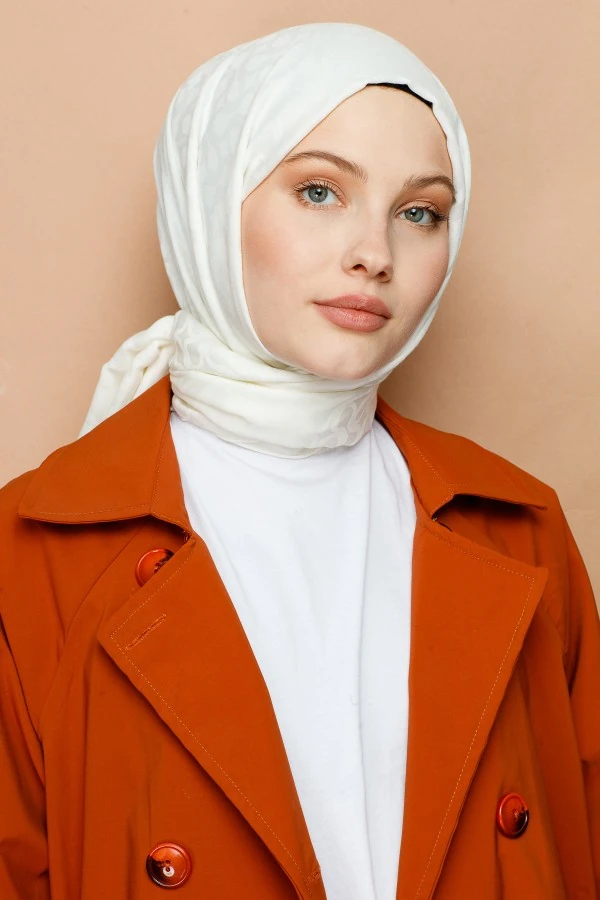 İNCİ BEYAZI BLOOM DESEN ŞAL