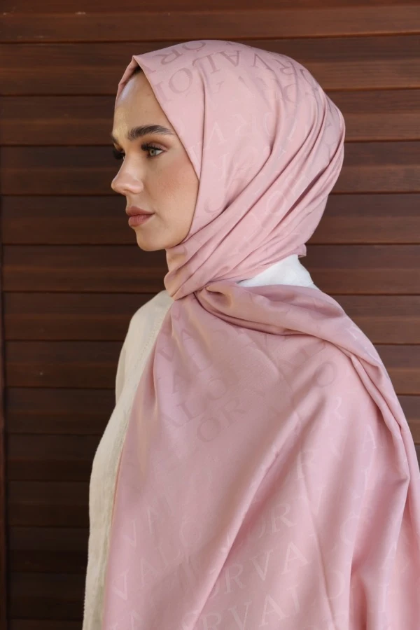 Açık Pudra Monogram Desen Şal