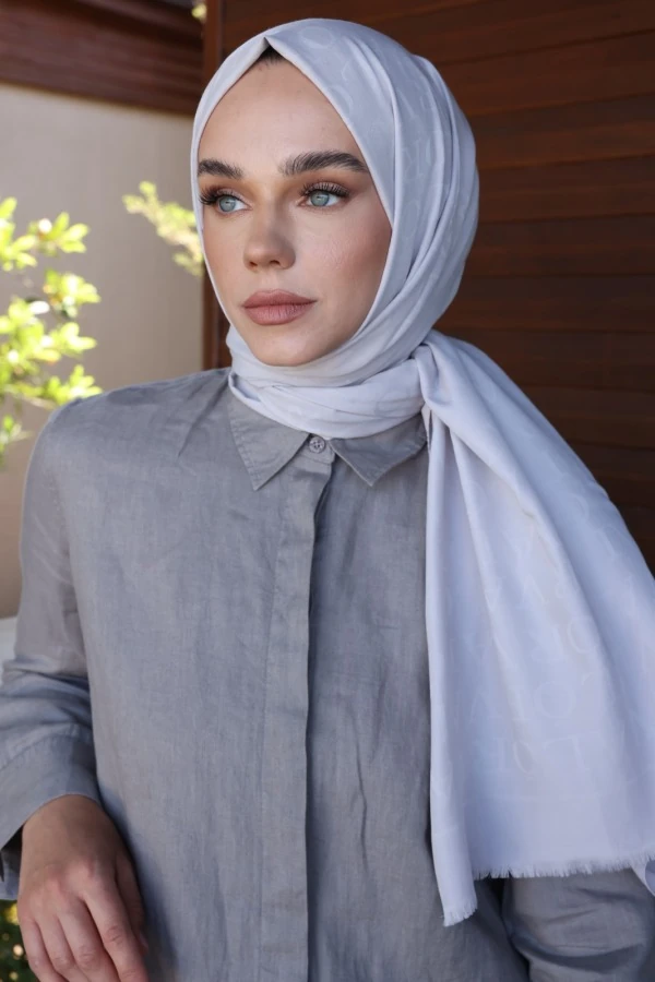 Taş Gri Monogram Desen Şal