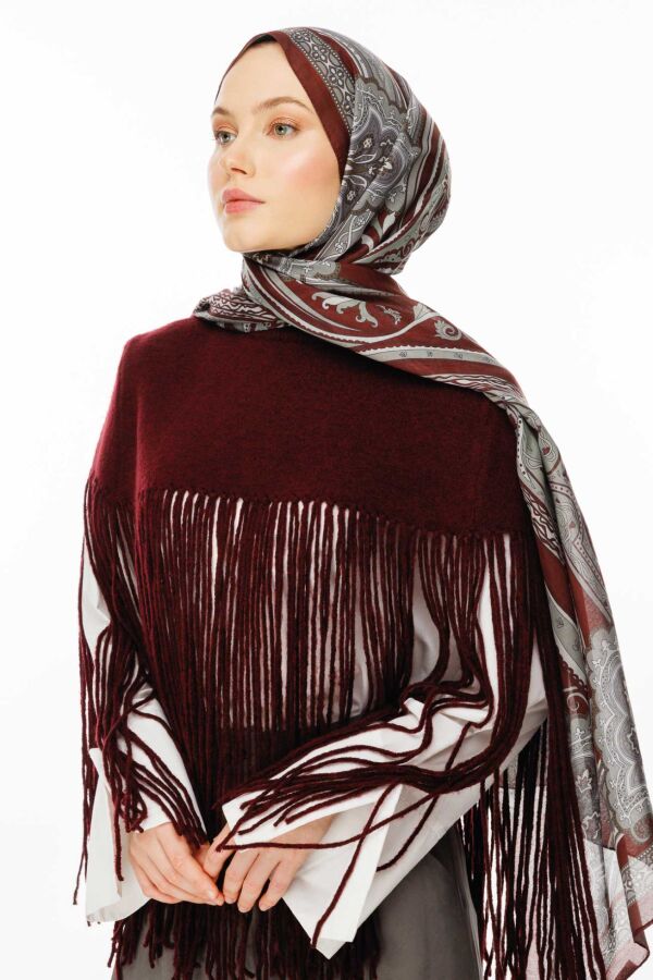 Retro Desen Şal / Kızıl Bordo