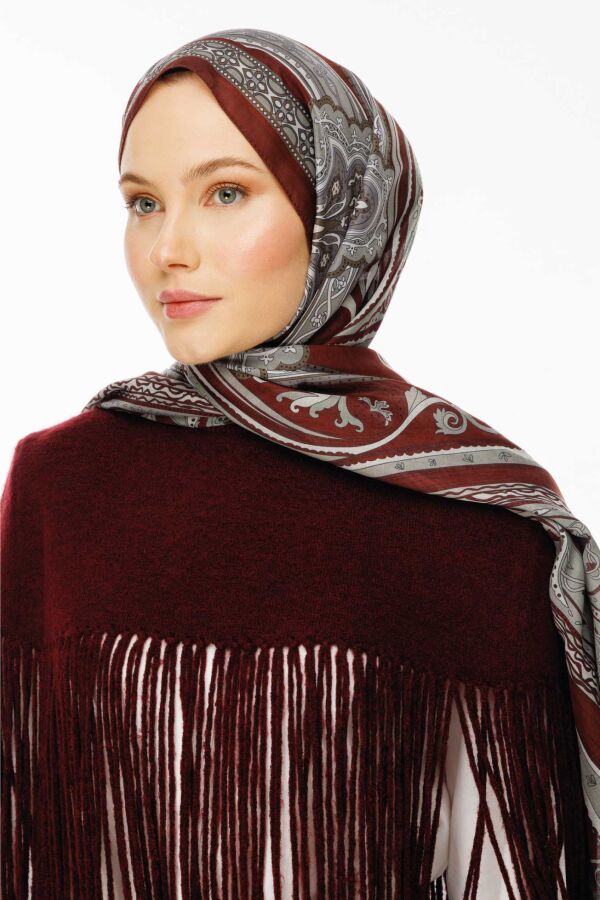 Retro Desen Şal / Kızıl Bordo