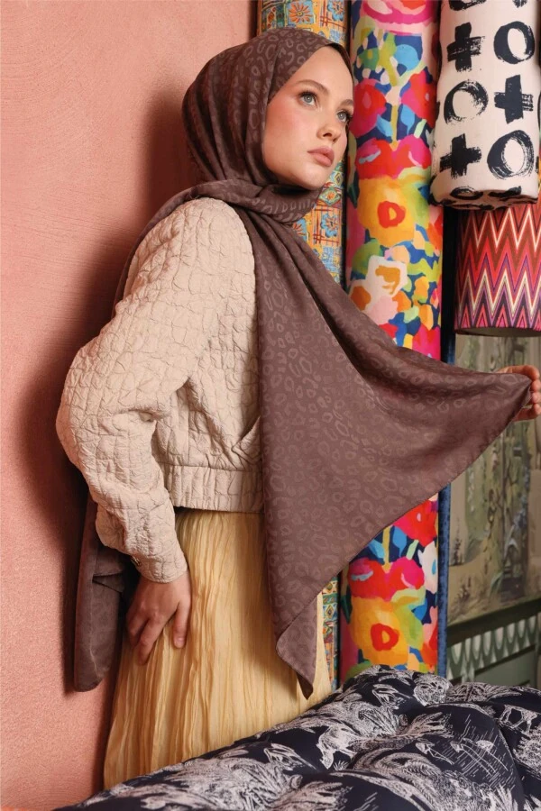 Leopar Desen Şal / Bademi