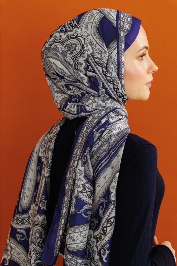 Retro Desen Şal / Morcivert