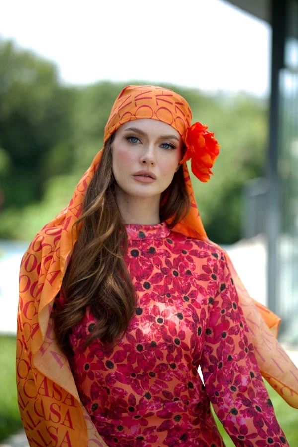 Monogram Desen Şal / Orange