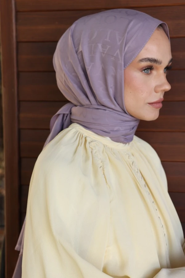 Sisli Lila Monogram Desen Şal