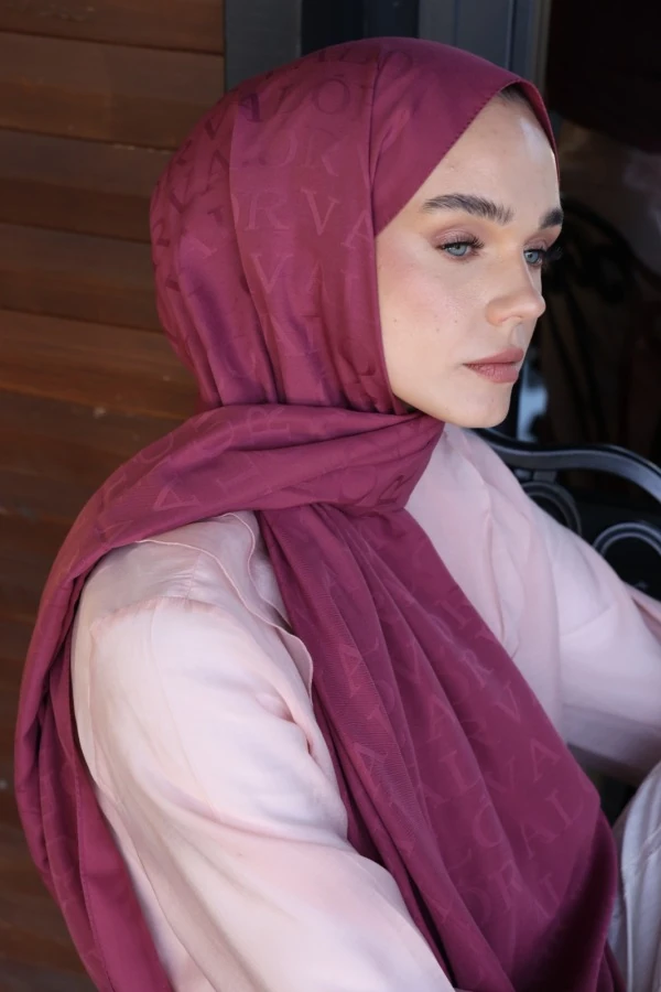 Mürdüm Monogram Desen Şal