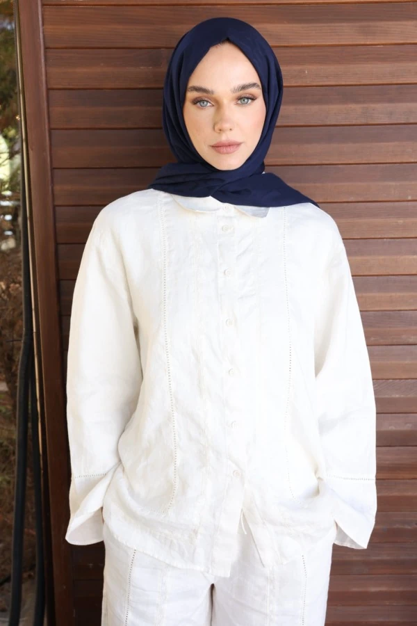 Lacivert Monogram Desen Şal