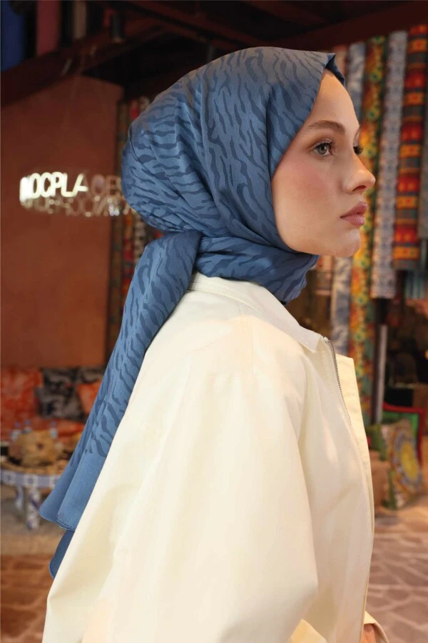 Zebra Desen Şal / İndigo