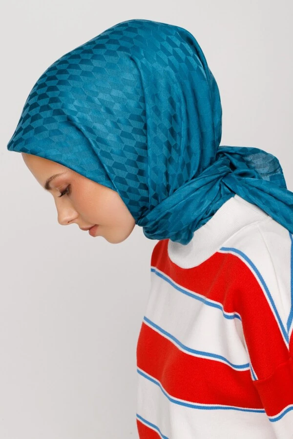 PETROL MAVİ QOZA DESEN İPEKSİ JAKAR EŞARP