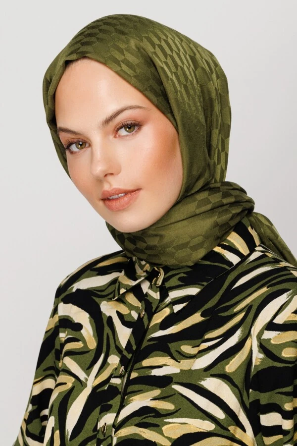 HAKİ QOZA DESEN İPEKSİ JAKAR ŞAL