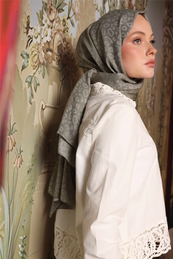 Leopar Desen Şal / Küf Yeşili