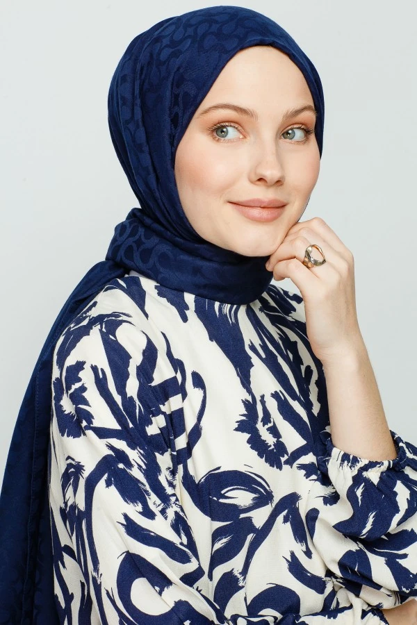 LACİVERT BLOOM DESEN ŞAL