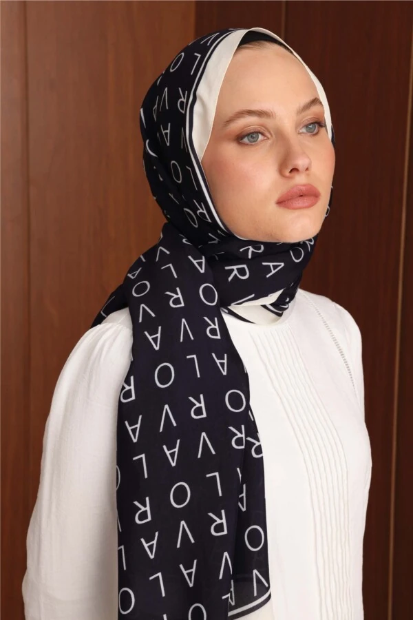 Koyu Lacivert Floş Viskon Şal