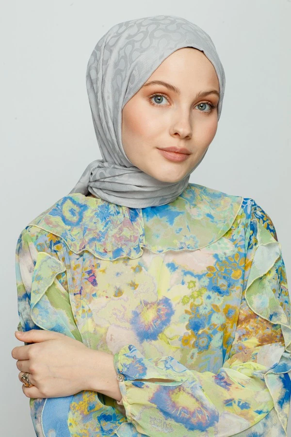 GÜMÜŞ GRİ BLOOM DESEN ŞAL