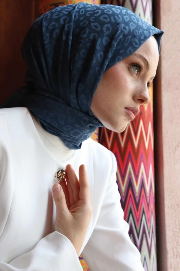 Leopar Desen Şal / İndigo