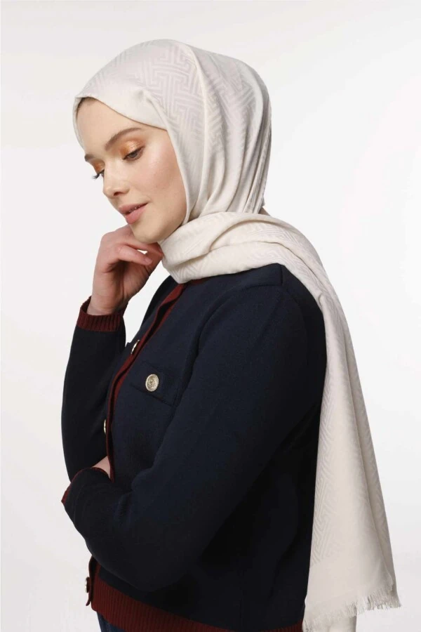 Labirent Desen Şal / Kırık Beyaz