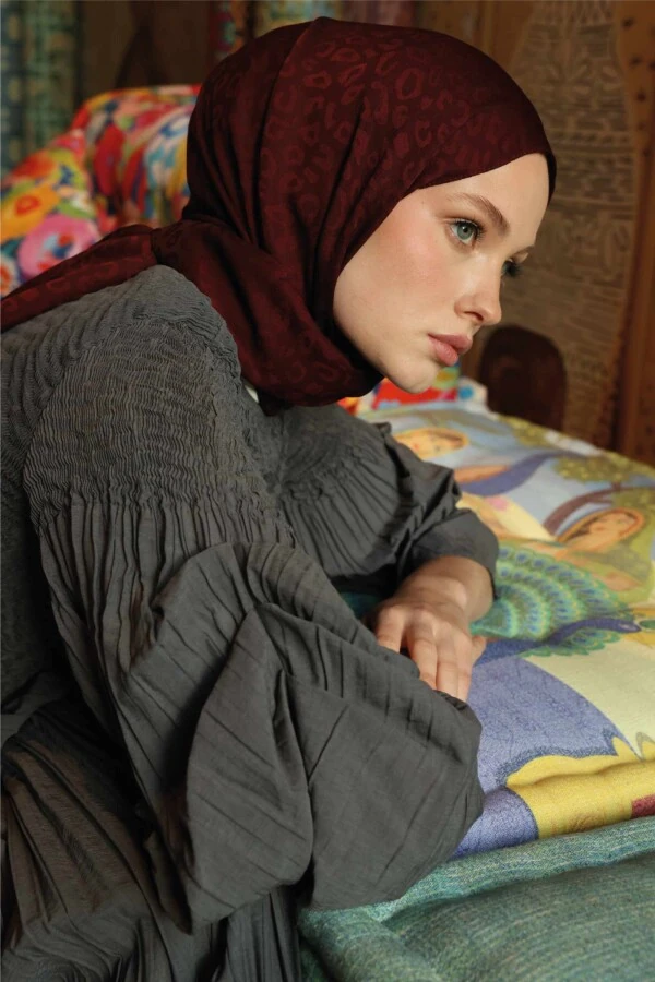 Leopar Desen Şal / Kızılcık