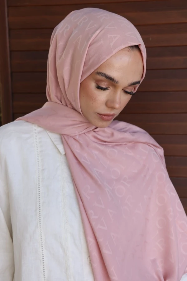 Açık Pudra Monogram Desen Şal