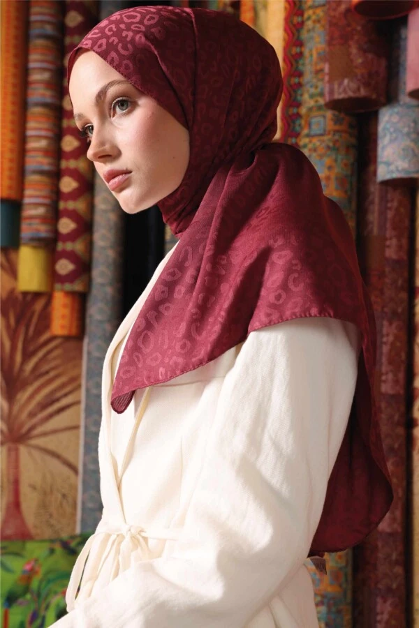 Leopar Desen Şal / Mürdüm