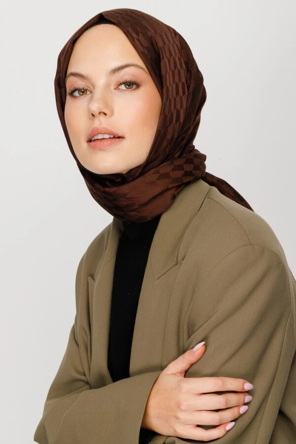 ACI KAHVE QOZA DESEN İPEKSİ JAKAR ŞAL