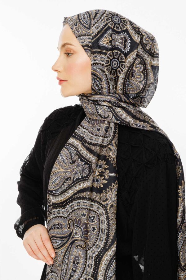 Rustik Desen Şal / Siyah Altın