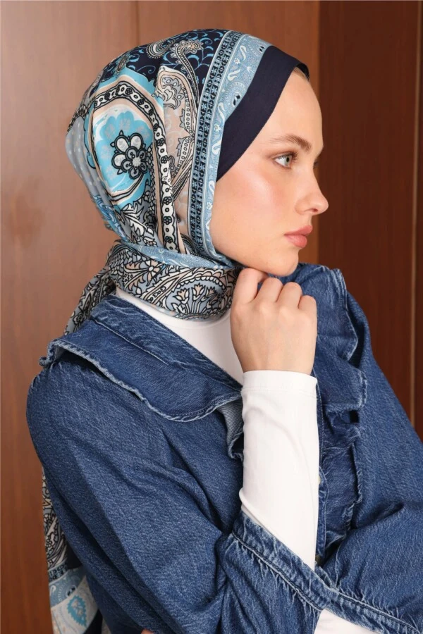 Clematic Blue Floş Viskon Şal