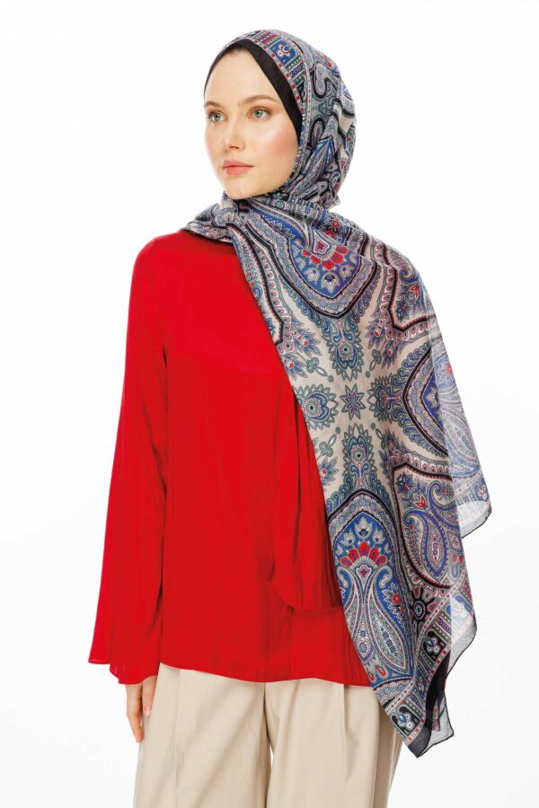 Rustik Desen Şal / Çelik Mavi