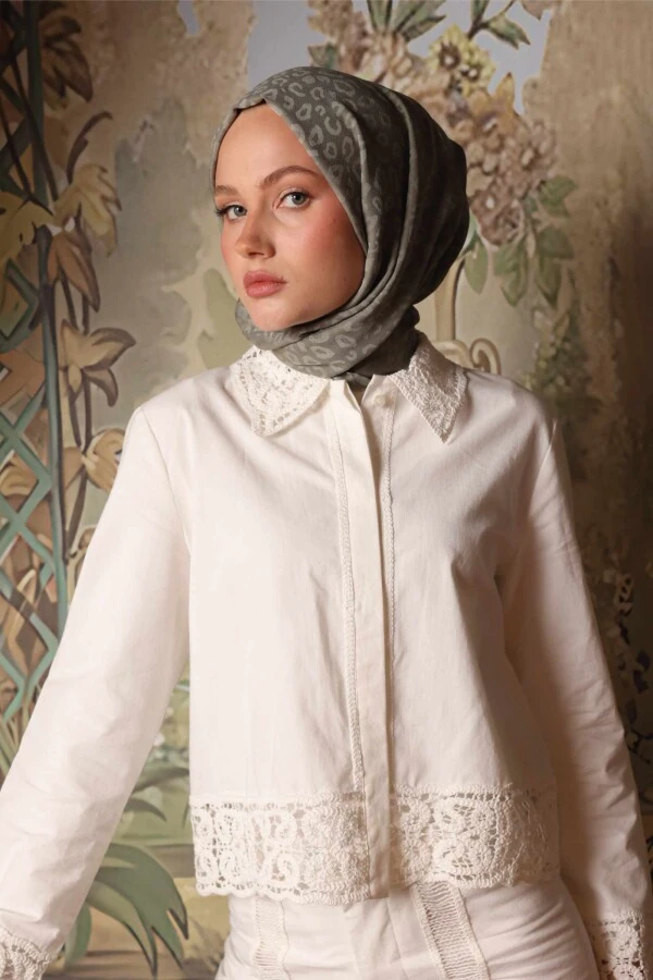 Leopar Desen Şal / Küf Yeşili