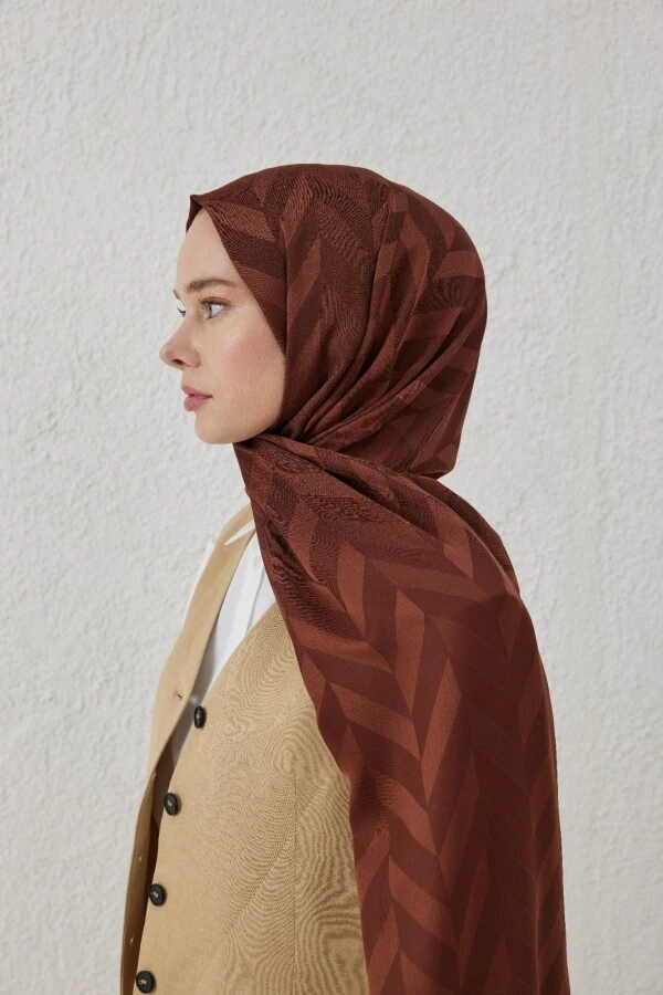 ÇİKOLATA KAHVE BALIKSIRTI DESEN JAKAR ŞAL