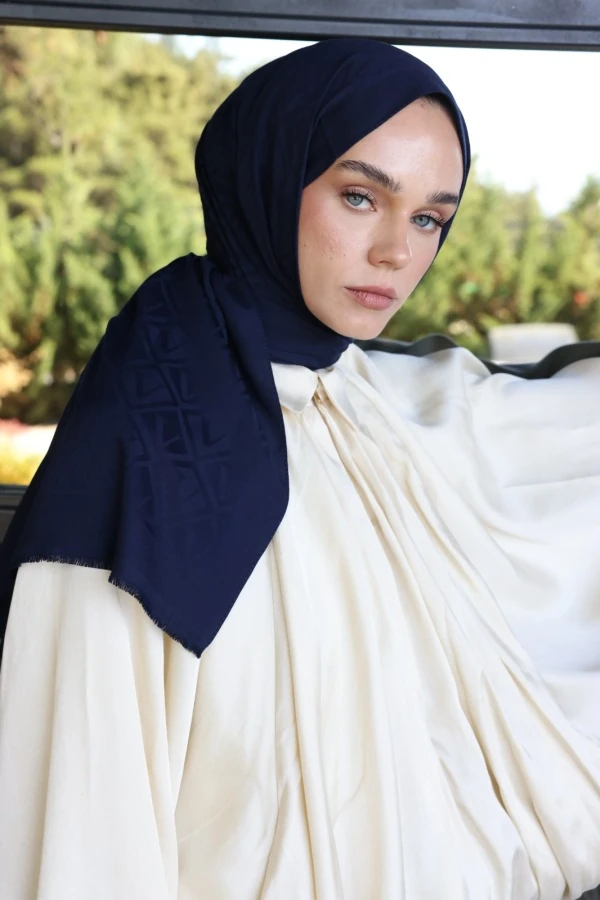 Lacivert Logo Desen Şal