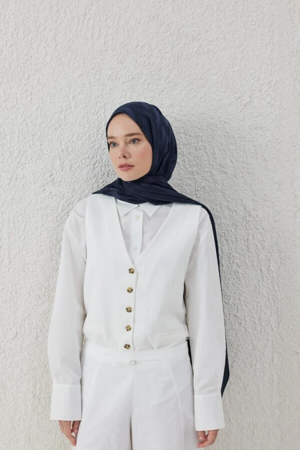 GECE MAVİ BALIKSIRTI DESEN JAKAR ŞAL