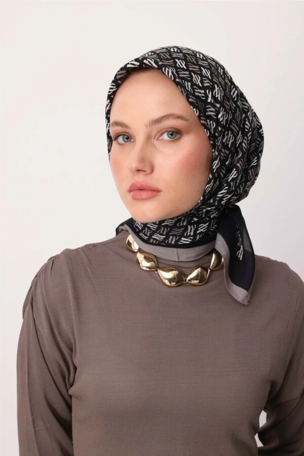 Floş Viskon Eşarp / Siyah-Gri