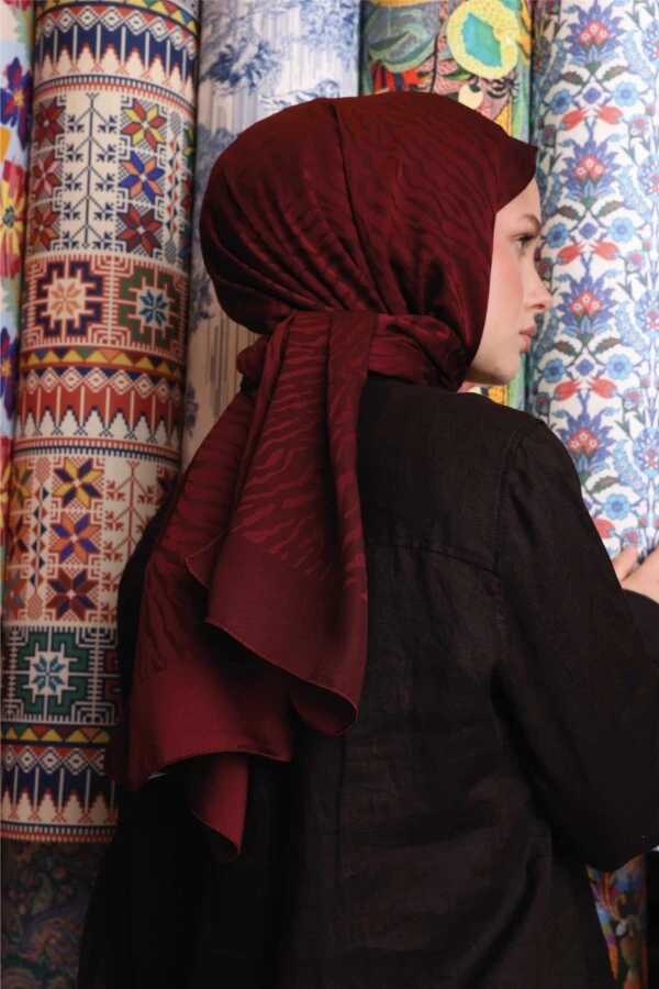 Zebra Desen Şal / Kızılcık