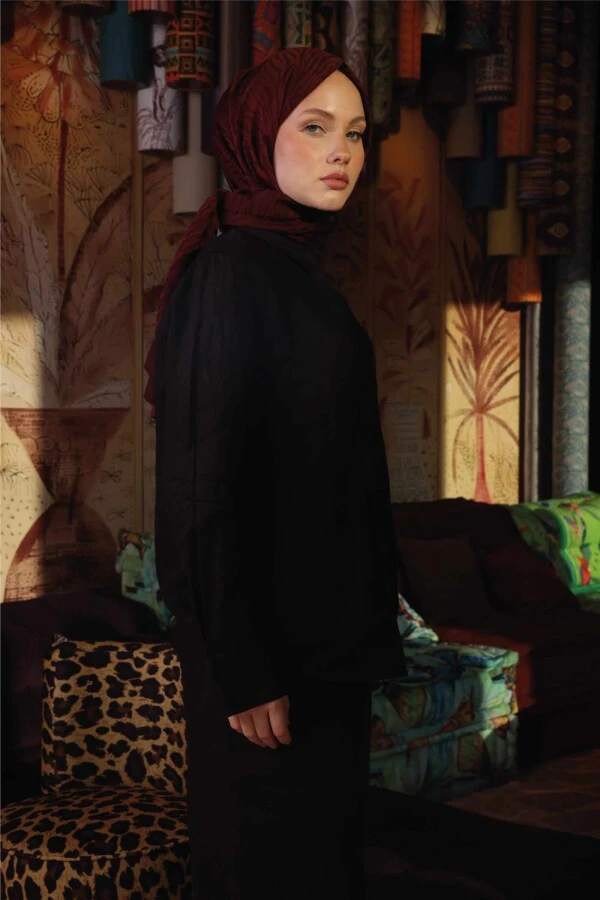 Zebra Desen Şal / Kızılcık