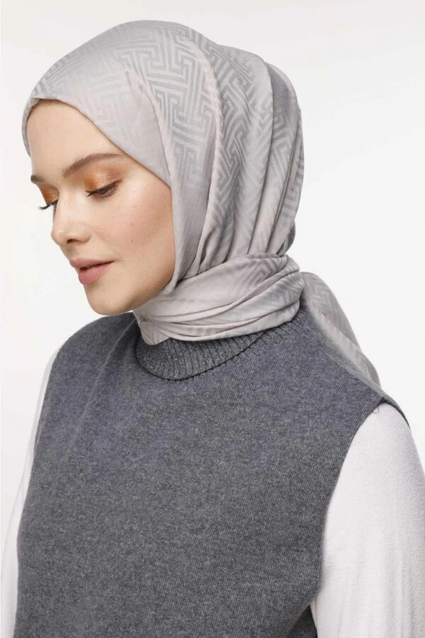 Labirent Desen Şal / Gümüş Gri