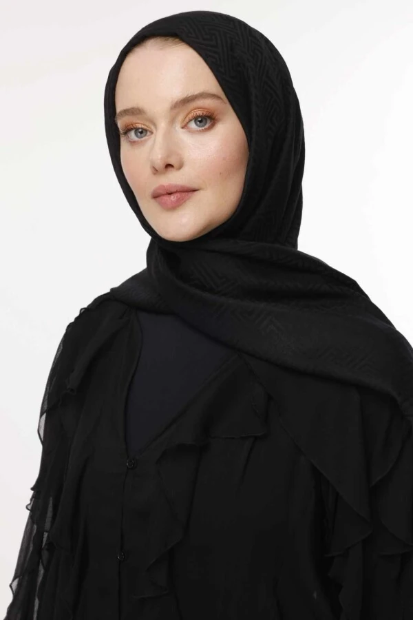 Labirent Desen Şal / Siyah