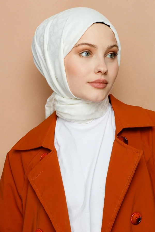 İNCİ BEYAZI BLOOM DESEN ŞAL