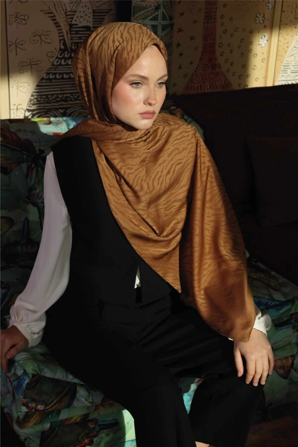 Zebra Desen Şal / Bal Kahve