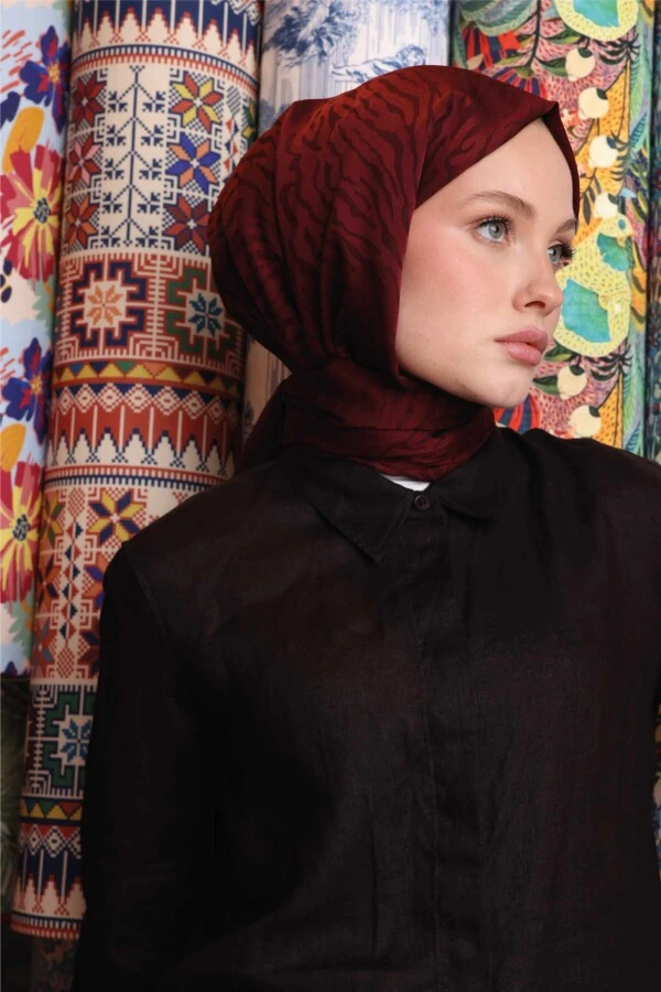 Zebra Desen Şal / Kızılcık