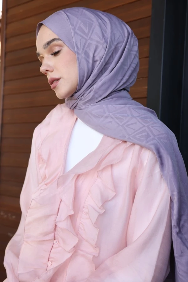 Sisli Lila  Logo Desen Şal