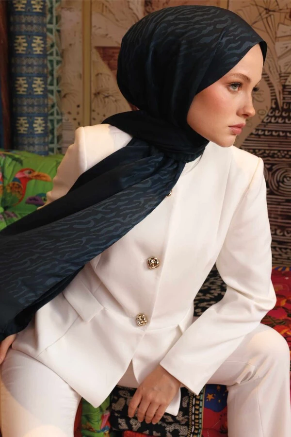 Zebra Desen Şal / Akşam Mavi