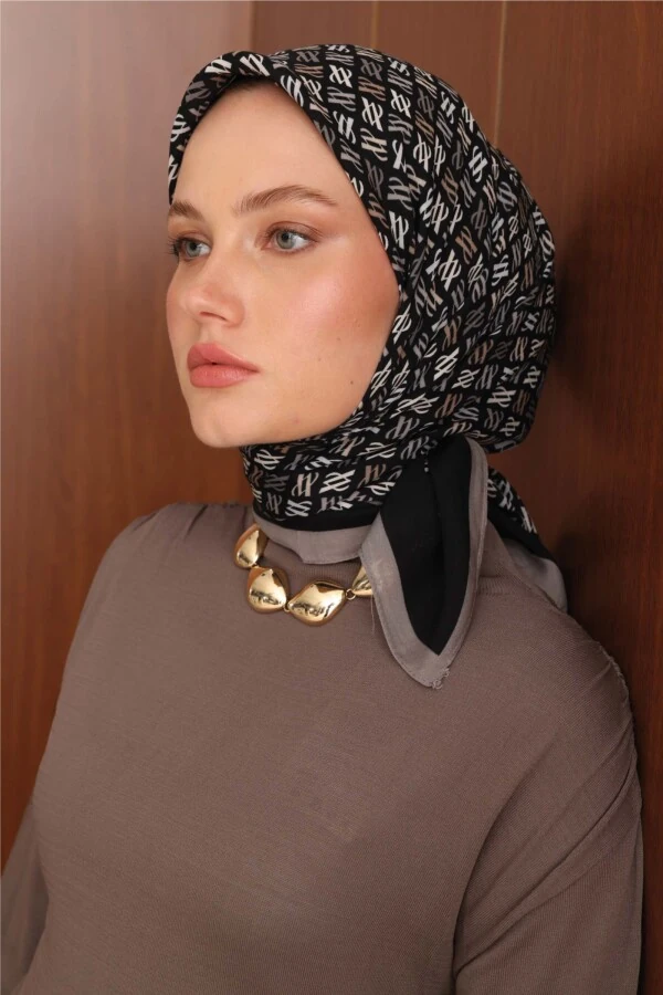 Floş Viskon Eşarp / Siyah-Gri