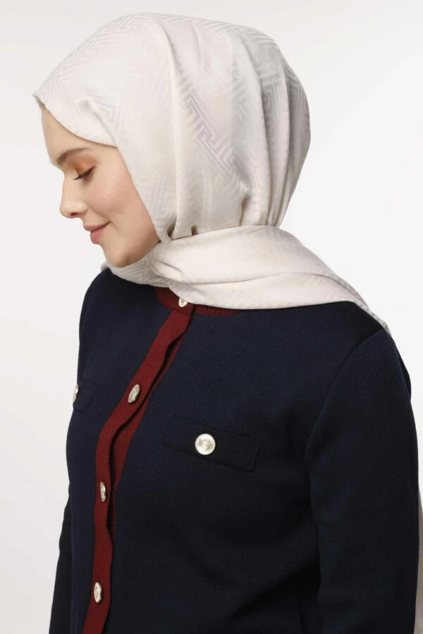 Labirent Desen Şal / Kırık Beyaz