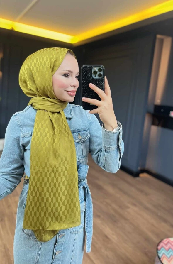 ZEYTİN YEŞİLİ QOZA DESEN İPEKSİ JAKAR ŞAL