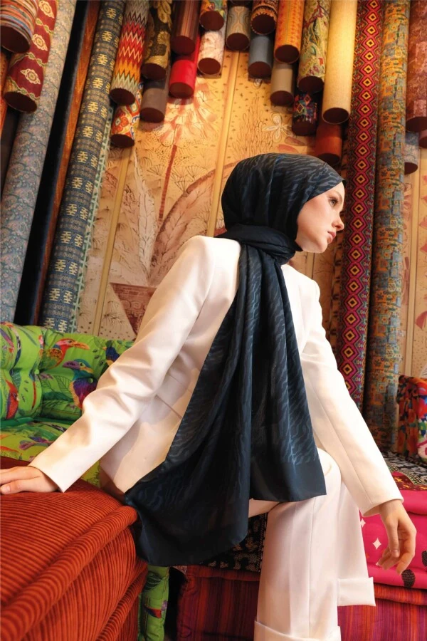 Zebra Desen Şal / Akşam Mavi