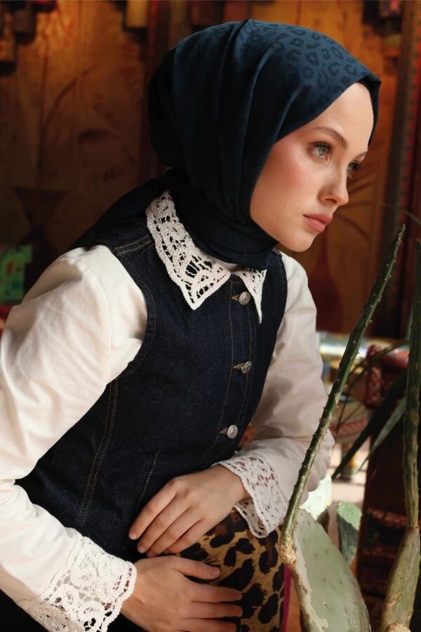 Leopar Desen Şal / Akşam Mavi